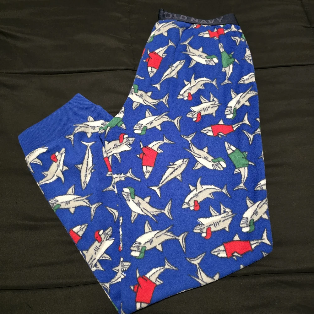 Old Navy Shark Pajama Pants Boys Size XL 14/16 Blue Fleece Cozy‎ Lounge